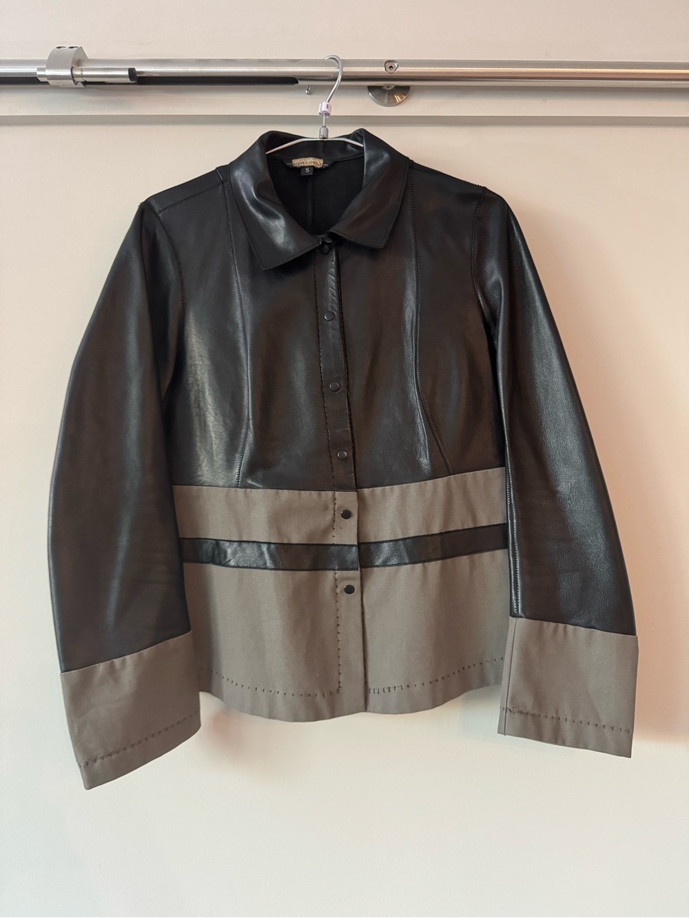 Rozae Nichols Vintage Y2K Leather & Cotton Colorblock Jacket Coat Size S USA
